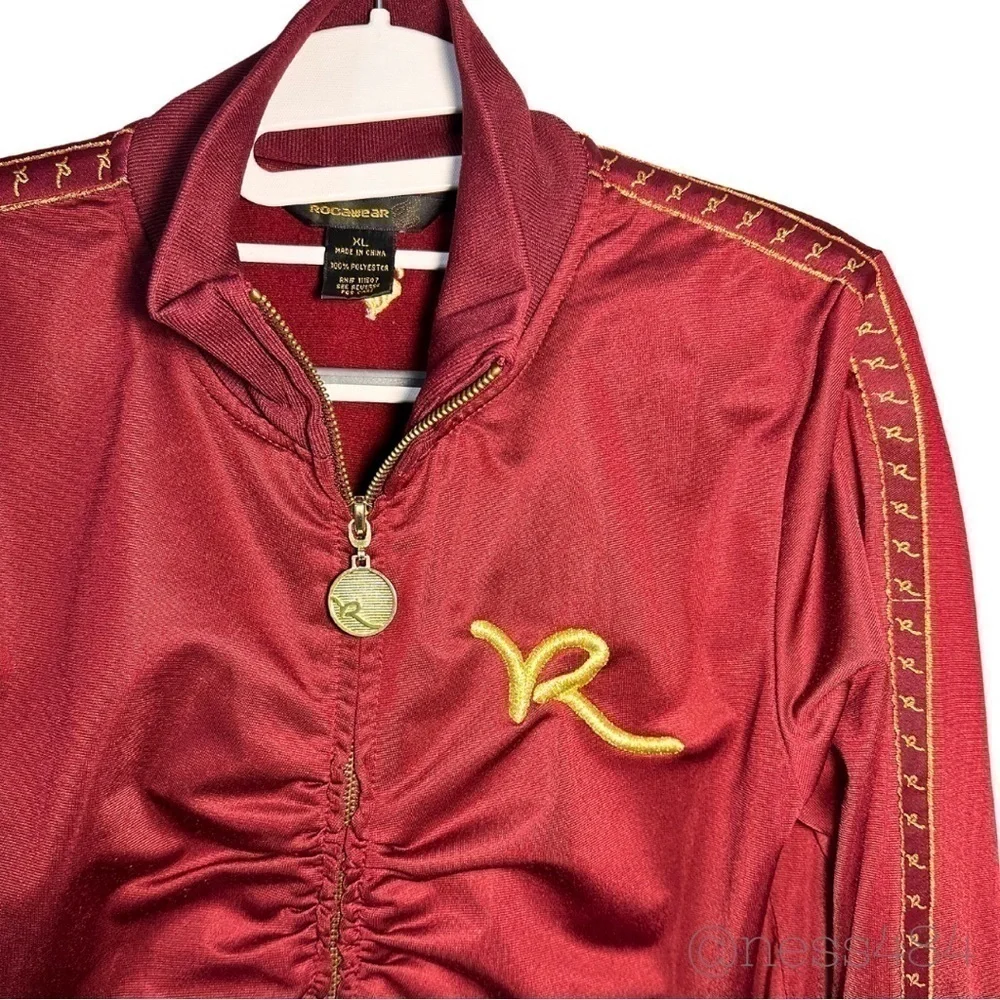 Rocawear Women Track Jacket Burgundy Athletic Full Zip Embroidered‎ Logo Size XL